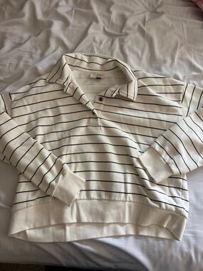 Universal Thread Cream and Navy Striped Polo Sweatshirt